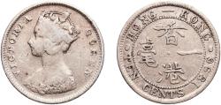 World Coins - China Hong Kong British colony 1896 10 Cents - Victoria Silver (.800) Royal Mint (Tower Hill) (16500000) 2.67g VF  KM 6