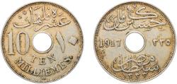World Coins - Egypt AH 1335 (1917) KN 10 Milliemes - Hussein Kamel Copper-nickel Kings Norton Metal Company Mint (4000000) 5.97g XF  KM 316 Schön 28