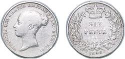 World Coins - Great Britain United Kingdom 1846 6 Pence - Victoria (1st portrait; 1st type) Silver (.925) (4268800) 2.7g VF KM 733 Sp 3908 Sp 3909