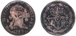 World Coins - Spain Kingdom 1788 4 Maravedis - Charles III Copper Segovia Mint 4.75g VF KM 407 Cal 1898