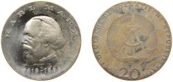World Coins - Germany German Democratic Republic 1968 20 Mark (Karl Marx) Silver (.800) Berlin Mint (100000) 20.9g UNC KM 21
