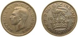 World Coins - Great Britain United Kingdom 1945 1 Shilling - George VI (English crest; with 'IND:IMP') Silver (.500) (15143400) 5.66g XF KM 853 Sp 4082