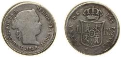 World Coins - Spain Kingdom 1858 1 Real - Isabel II Silver (.900) Barcelona Mint 1.3g VF KM 606.1