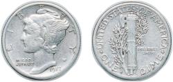 Us Coins - United States Federal republic 1917 S 1 Dime "Mercury Dime" Silver (.900) (27330000) 2.5g XF KM 140 Schön 133