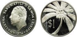 World Coins - Samoa Independent State 1974 1 Tala - Tanumafili II (Silver Proof issue) Silver (.925) (11000) 30.66g PF  KM 19a