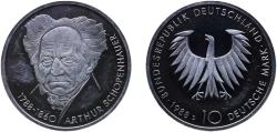 World Coins - Germany Federal Republic 1988 D 10 Deutsche Mark (Arthur Schopenhauer) Silver (.625) Munich Mint (350000) 15.68g PF  KM 168 J 443 Schön 168