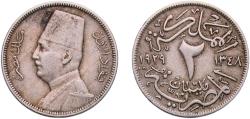 World Coins - Egypt Arab Republic of Egypt AH 1348 BP (1929) 2 Milliemes - Fuad (left) Copper-nickel Hungarian mint (3500000) 2.45g XF  KM 345 Schön 52
