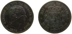 World Coins - Spain Kingdom 1879 OM 10 Centimos - Alfonso XII Bronze (95% copper, 4% tin, 1% zinc) Barcelona Mint (56313000) 10g VF Scratches KM 675