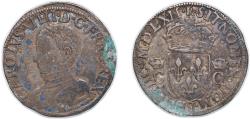 World Coins - France Fifth Republic 1562 B ½ Teston - Charles IX (2nd type) Silver (.898) Rouen Mint (197727) 4.77g VF Dy royales 1101