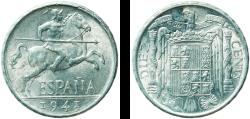 World Coins - Spain Nationalist Government 1941 10 Centimos - Iberian rider Aluminium (97.5% aluminium, 2.5% copper) Royal Mint of Spain 1.85g UNC  KM 766 Schön 24