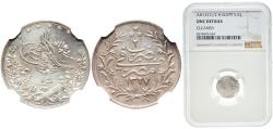 World Coins - Egypt Arab Republic of Egypt AH1327 (1910) H 1 Qirsh - Mehmed V Silver (.833) (167 Cu) Heaton and Sons / The Mint Birmingham Limited (250943) 1.4g NGC UNC  KM 305 MHC 182 TBM EG18