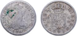 World Coins - Spain Kingdom 1780 M PJ 2 Reales - Carlos III (2nd type) Silver (.813) Madrid Mint 6g VF KM 412.1