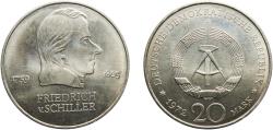World Coins - Germany German Democratic Republic Democratic republic 1972 A 20 Mark (Friedrich von Schiller) Copper-nickel Berlin Mint (7480378) 15.15g UNC  KM 40 Schön 39 J 1537 AKS 25