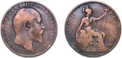 World Coins - Great Britain United Kingdom 1905 1 Penny - Edward VII Bronze (17783800) 8.96g VF KM 794 Sp 3990/A