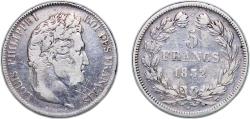 World Coins - France Kingdom 1832 W 5 Francs (1st type Domard Hybride, edge relief) Silver (.900) 24.71g VF Tooled Franc 2014 323