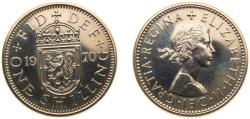 World Coins - Great Britain United Kingdom 1970 1 Shilling - Elizabeth II (Scottish shield; no 'BRITT:OMN') Copper-nickel (75% Cu, 25% Ni) Royal Mint (Tower Hill) (750400) 5.66g PF KM 905 Sp 41