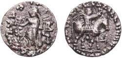 Ancient Coins - India (ancient) Indo-Scythian Kingdom 35 BC - 12 BC AR Drachm - Azes II (King on horseback & Zeus) Silver 2.24g VF
