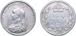World Coins - Great Britain 1889 6 Pence - Victoria (2nd portrait; 2nd reverse) Silver (.925) Royal Mint (Tower Hill) (8738900) 2.8g VF KM 760 Sp 3929