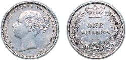 World Coins - Great Britain Kingdom 1879 1 Shilling - Victoria (1st portrait; 'Young Head') Silver (.925) Royal Mint (Tower Hill) (3611500) 5.66g XF KM 734 Sp 3902-7