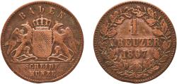World Coins - Germany Grand Duchy of Baden German states 1867 1 Kreuzer - Friedrich I Copper Staatliche Münze Baden-Württemberg Mint (697710) 4.14g VF  KM 242 Jaeg 2 AB 81 AKS 132