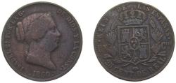 World Coins - Spain Kingdom 1860 25 Centimos de Real - Isabel II Copper Segovia Mint 9.8g VF KM 615.2