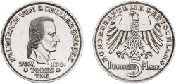 World Coins - Germany Federal Republic 1955 F 5 Deutsche Mark (Friedrich von Schiller) Silver (.625) Staatliche Münze Baden-Württemberg Mint (198783) 11.22g AU Cleaned  KM 114 J 389 Schön 112
