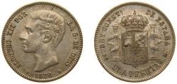 World Coins - Spain Kingdom 1876 *18-76 DEM 1 Peseta - Alfonso XII (1st portrait) Silver (.835) Madrid Mint (4427000) 5g AU KM 672