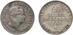 World Coins - Germany Kingdom of Prussia 1849 A 2½ Silbergroschen - Frederick William IV Billon (.375 silver) Berlin Mint (1478755) 3.18g XF  AKS 83 Old/Mue 2 319 Jaeg 9 Pr 67 KM 444 Neum 13