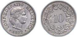World Coins - Switzerland Federal State 1932 B 10 Rappen (Libertas; nickel) Nickel (magnetic) Bern Mint (3500000) 3.05g AU HMZ 2 1210 Divo/Tob19 315 KM 27b Schön 25b Y 24a