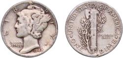Us Coins - United States Federal republic 1942 1 Dime "Mercury Dime" Silver (.900) Philadelphia Mint (205432329) 2.43g VF  KM 140 Schön 133
