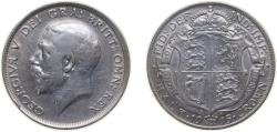 World Coins - United Kingdom 1915 ½ Crown - George V (1st type) Silver (.925) (32433000) 14.14g XF KM818.1 Sp4011