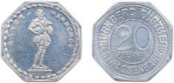 World Coins - Nuremberg and Fürth, Cities of ND 20 Pfennig - Gänse Männchen (Nürnberg-Fürth) Aluminium L. Chr. Lauer Mint 1.3g AU Men05 19256.13 Men18 24102.13 Eklund 1277