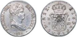 World Coins - Spain Kingdom 1831 S JB 1 Real - Ferdinand VII (Laureate bust; DEI · GRATIA) Silver (.812) Seville Mint 2.92g AU Mount Removed KM 462 Cal 1088
