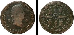 World Coins - Spain Kingdom 1828 4 Maravedis - Fernando VII Copper Segovia Mint 4.88g VF  KM 489