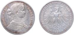 World Coins - Germany Free imperial city of Frankfurt German states 1860 1 Vereinsthaler Silver (.900) (1699896) 18.52g XF KM 360 AKS 8 Thun 142 Jaeg 6 FHI 41 Dav GT III 649