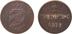 World Coins - Germany Kingdom of Bavaria German states 1835 2 Pfennigs - Louis I Copper Munich Mint 2.27g XF  AKS 90 Jaeg 5 Bay 26 KM 745 Wittelsbach 2773