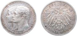 World Coins - Germany Grand duchy of Saxe-Weimar-Eisenach 1903 A 5 Mark - William Ernest (Duke's Marriage) Silver (.900) (24000) 27.77g XF KM 218 J 159 Dav GT III 848