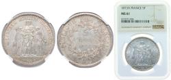 World Coins - France Third Republic 1873 A 5 Francs Silver (.900) Paris Mint (27192181) 25g NGC MS 61 Franc 2014 334/9 KM 820.1