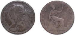 World Coins - Great Britain United Kingdom 1886 ½ Penny - Victoria (2nd portrait; 2nd type) Bronze (8586156) 5.2g VF KM 754 Sp 3956 Sp 3957