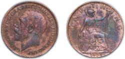 World Coins - Great Britain United Kingdom 1921 1 Farthing - George V Bronze (9469000) 2.74g XF KM 808