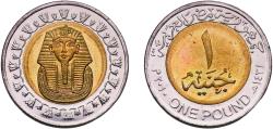 World Coins - Egypt Arab Republic of Egypt AH1431 (2010) 1 Pound (magnetic) Bimetallic: brass plated steel centre in nickel plated steel ring Cairo Mint 8.42g UNC  KM 940a Schön 679a