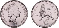 World Coins - Great Britain United Kingdom Kingdom 1996 10 Pence - Elizabeth II (3rd portrait; small type) Copper-nickel (75% Cu, 25% Ni) Royal Mint (86501) 6.5g UNC  KM 938b Sp F4
