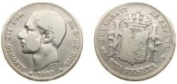 World Coins - Spain Kingdom 1882 *??-82 MSM 1 Peseta - Alfonso XII (2nd portrait) Silver (.835) Madrid Mint (3505024) 5g VF KM 686