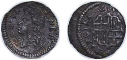 World Coins - Spain Principality of Catalonia Spanish states 1707 - 1711 Denier - Charles III (pretender) Copper La Seca Mimt 0.68g XF Cal 51 KM PT3