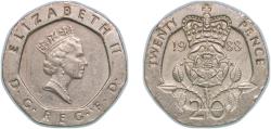 World Coins - Great Britain United Kingdom 1988 20 Pence - Elizabeth II (3rd portrait) Copper-nickel (38038344) 5.02g XF KM 939 Sp G2