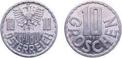 World Coins - Austria Second Republic 1967 10 Groschen Aluminium Vienna Mint (32552999) 1.11g UNC  KM 2878 Schön 67