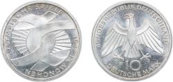 World Coins - Germany Federal Republic of Germany 1972 F 10 Deutsche Mark (Olympic Games in Munich) Silver (.625) Staatliche Münze Baden-Württemberg Mint (4875000) 15.5g UNC KM 131 J 402 Schön