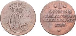 World Coins - Germany Danish duchies of Schleswig and Holstein German states 1787 1 Sechsling - Christian VII Copper Altona, Schleswig-Holstein Mint (6000000) 5.66g XF  Jaeg 6 NWD 3 Lange 147 S
