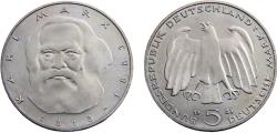 World Coins - Germany Federal republic 1983 J 5 Deutsche Mark 100th anniversary of Karl Marx's death