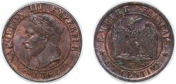World Coins - France Kingdom 1862 K 1 Centime - Napoleon III (head with wreath) Bronze Bordeaux Mint (7293840) 1.04g UNC Franc 2014 103 Gad 1789 87 KM 795